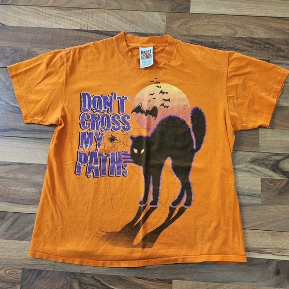 VTG 90s Happy Halloween Graphic T-Shirt Single Stitch Size‎ Large